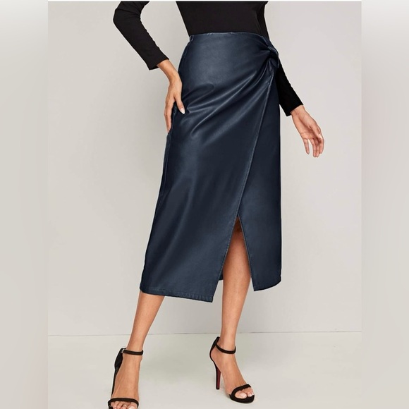 đź–¤SweatyRocks Elegant High Waist Knot Side Wrap PU Leather Midi Skirtđź–¤SZ Mđź–¤NWOT - Picture 13 of 15